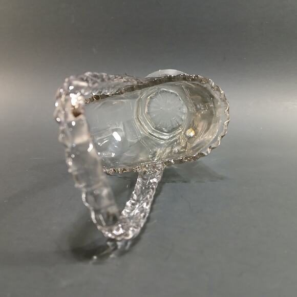 Small Clear Glass Vintage Wedding Bridal Basket Vase with Handle 6x3" *Imperfect - Picture 5 of 9